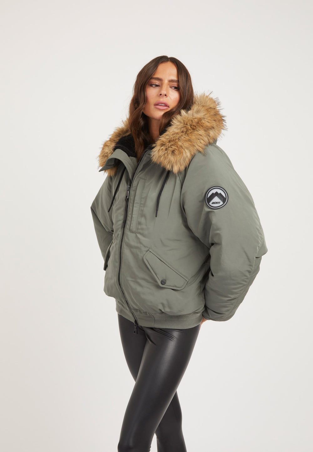 First Rescue Bomber Jacket Olive on model back view by JACK1T