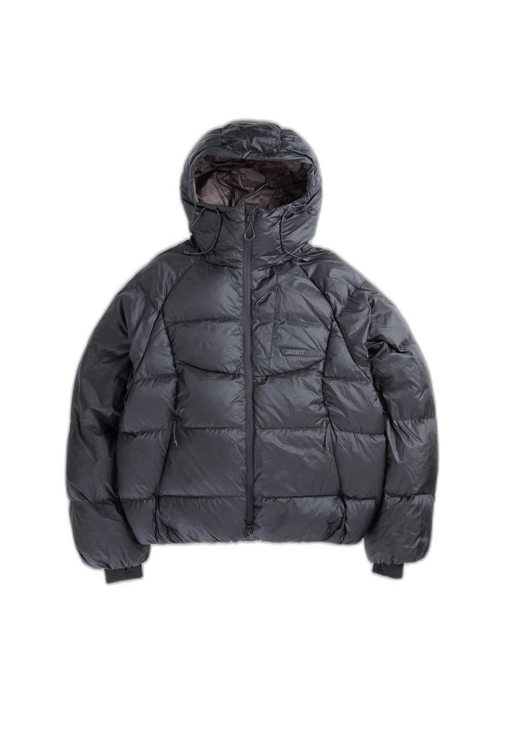 Oversized puffer black jacket featuring an adjustable hood and durable water repellent fabric.
