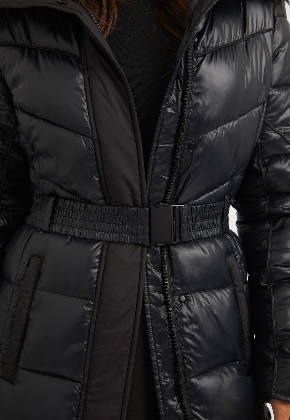 Diamond Belted Extra Long ONELOFT Coat Black detail shot by JACK1T