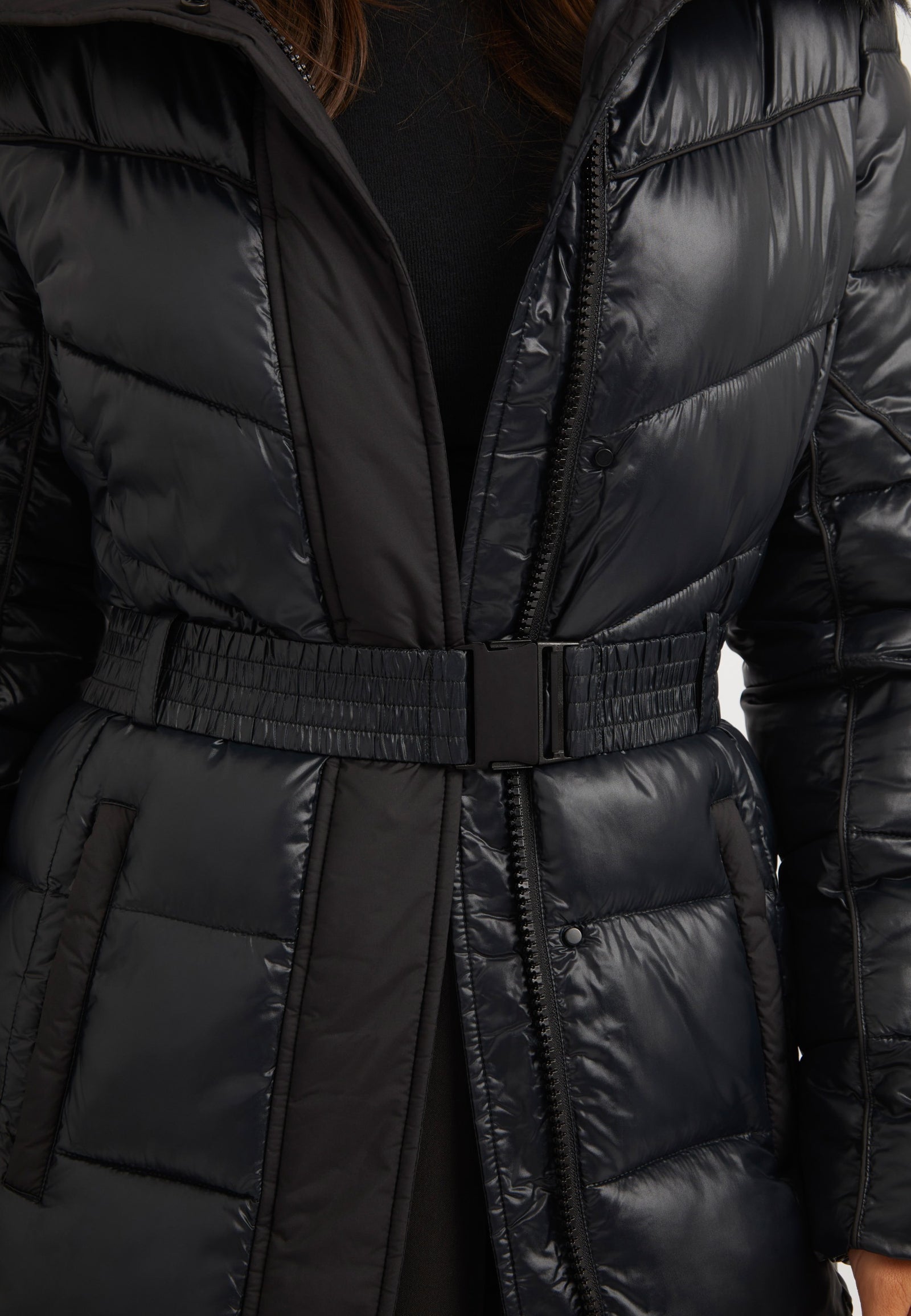 Diamond Belted Extra Long ONELOFT Coat Black detail shot by JACK1T