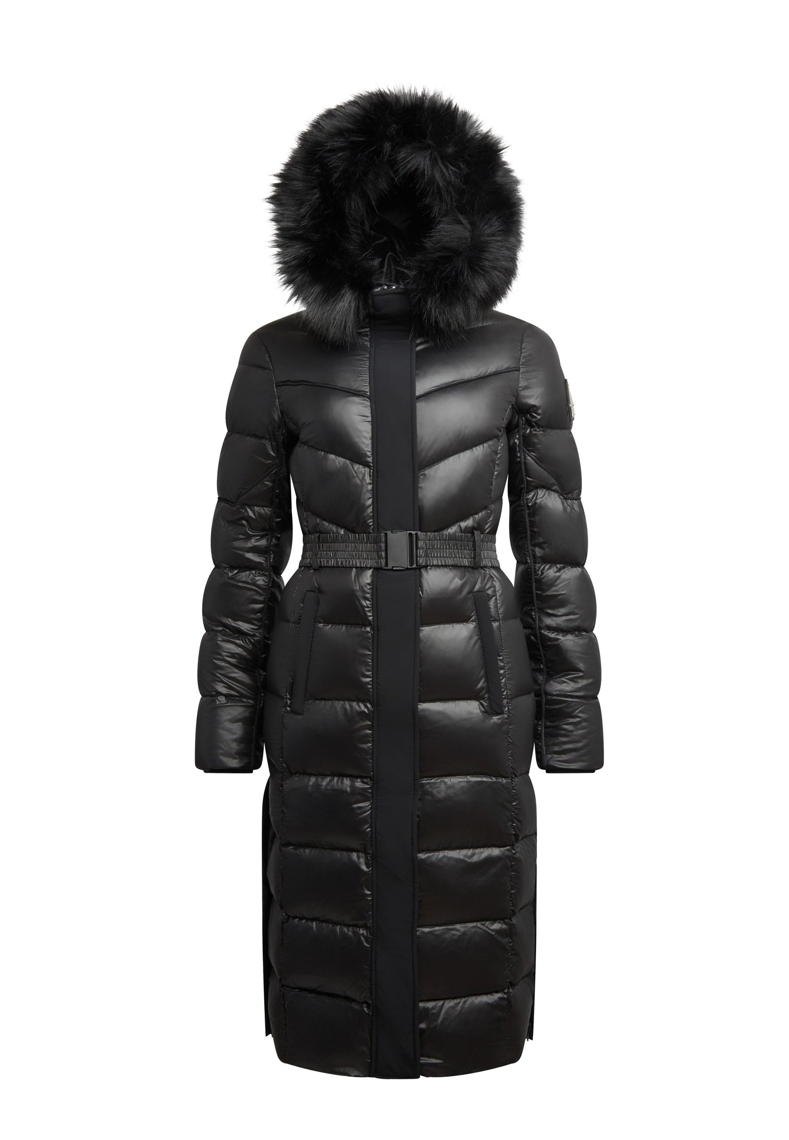 Diamond Belted Extra Long ONELOFT Coat Black flat lay swatch