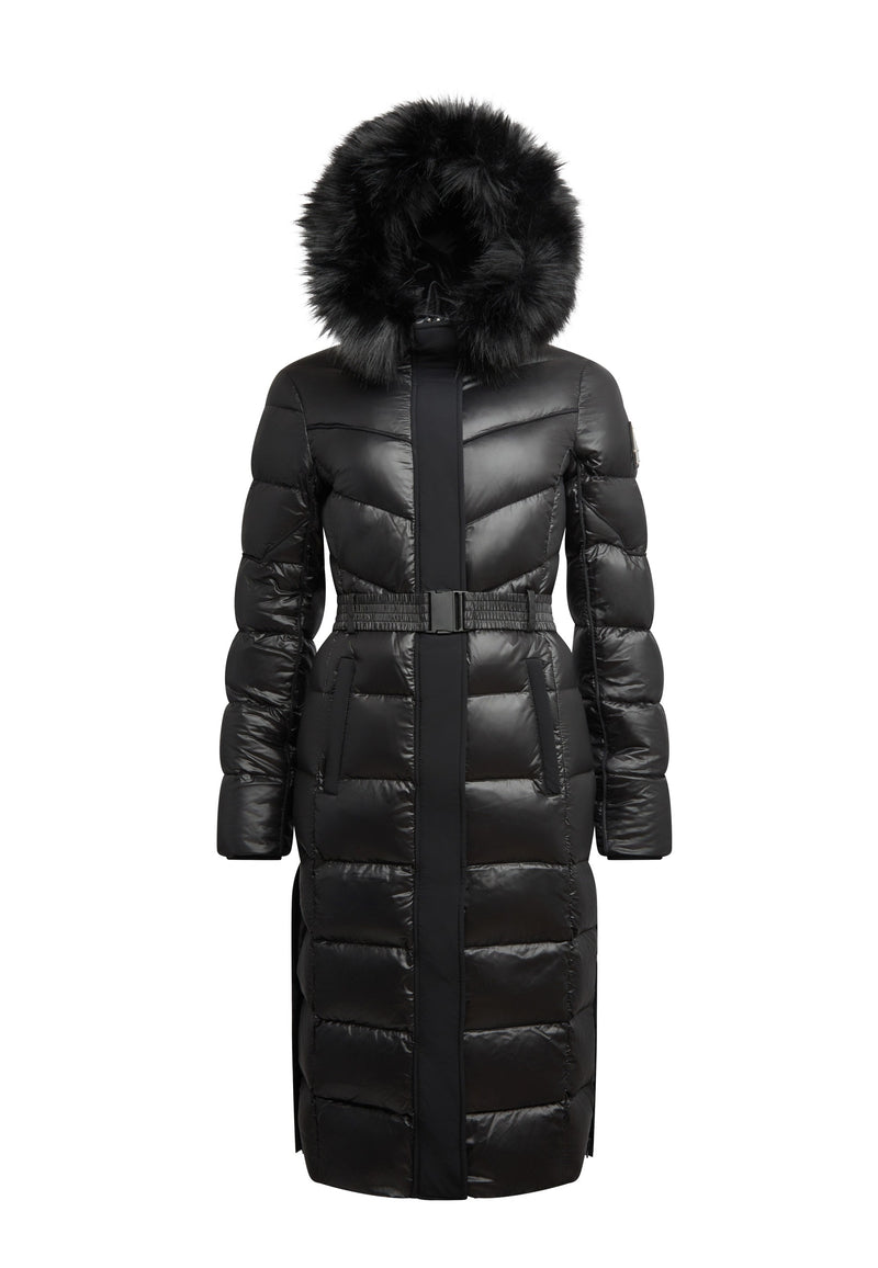 Diamond Belted Extra Long ONELOFT Coat Black flat lay swatch