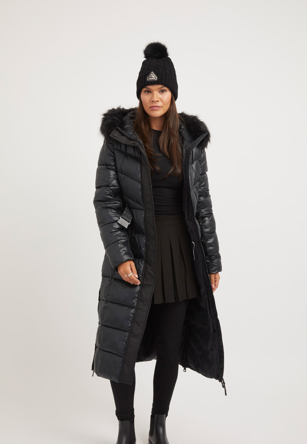 Diamond Belted Extra Long ONELOFT Coat Black styled shot by JACK1T