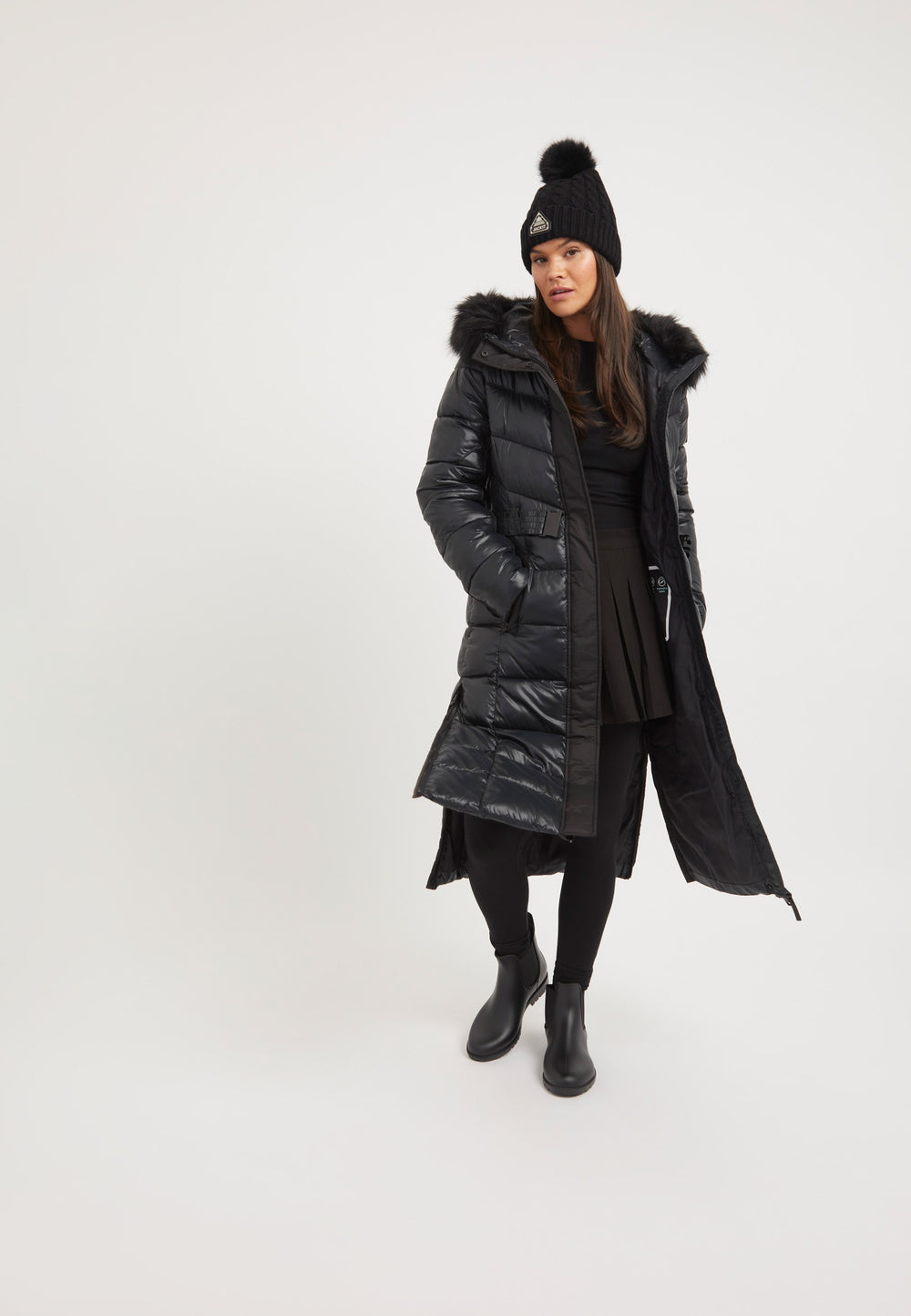 Diamond Belted Extra Long ONELOFT Coat Black styled shot by JACK1T