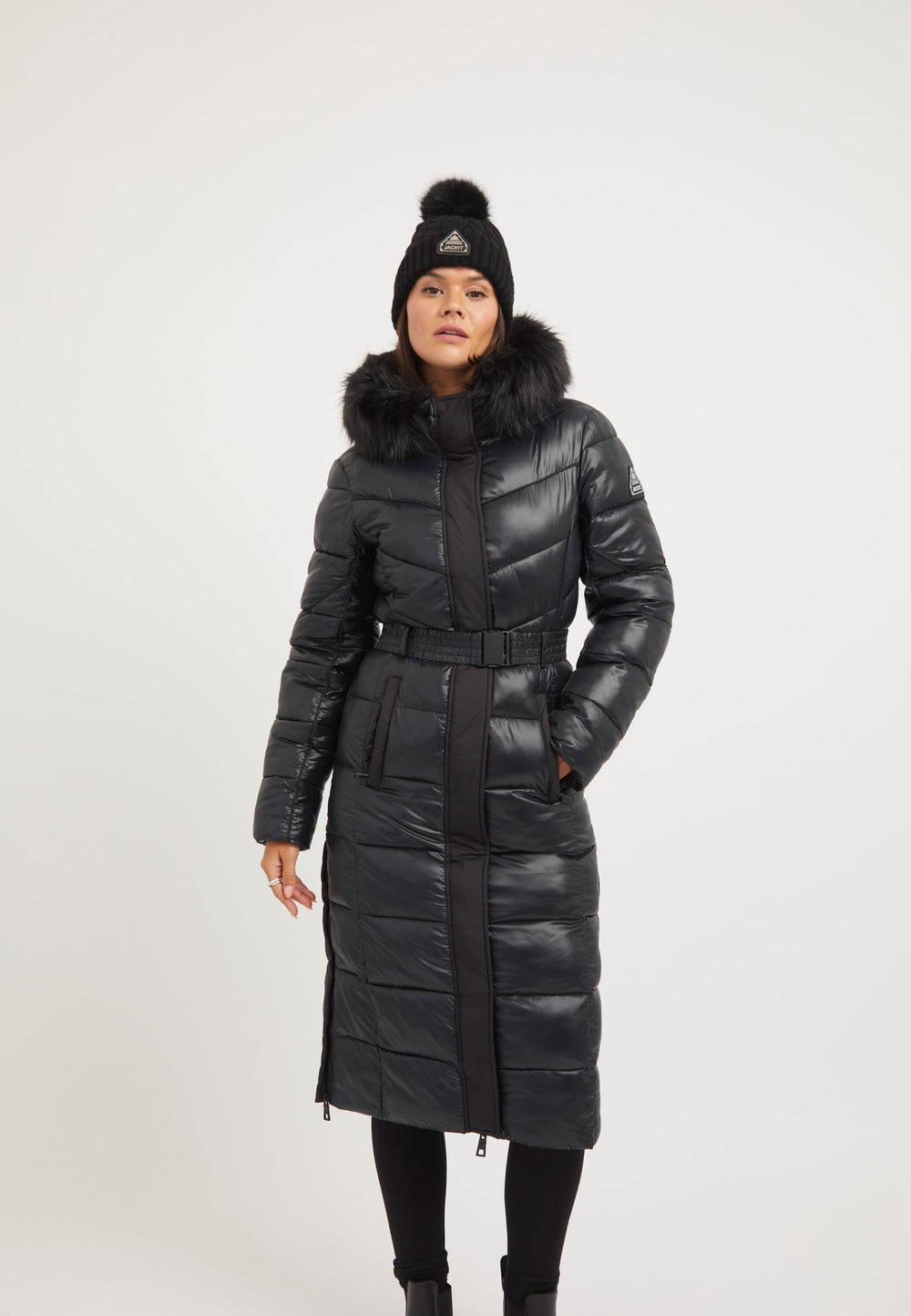 Diamond Belted Extra Long ONELOFT Coat Black styled shot by JACK1T