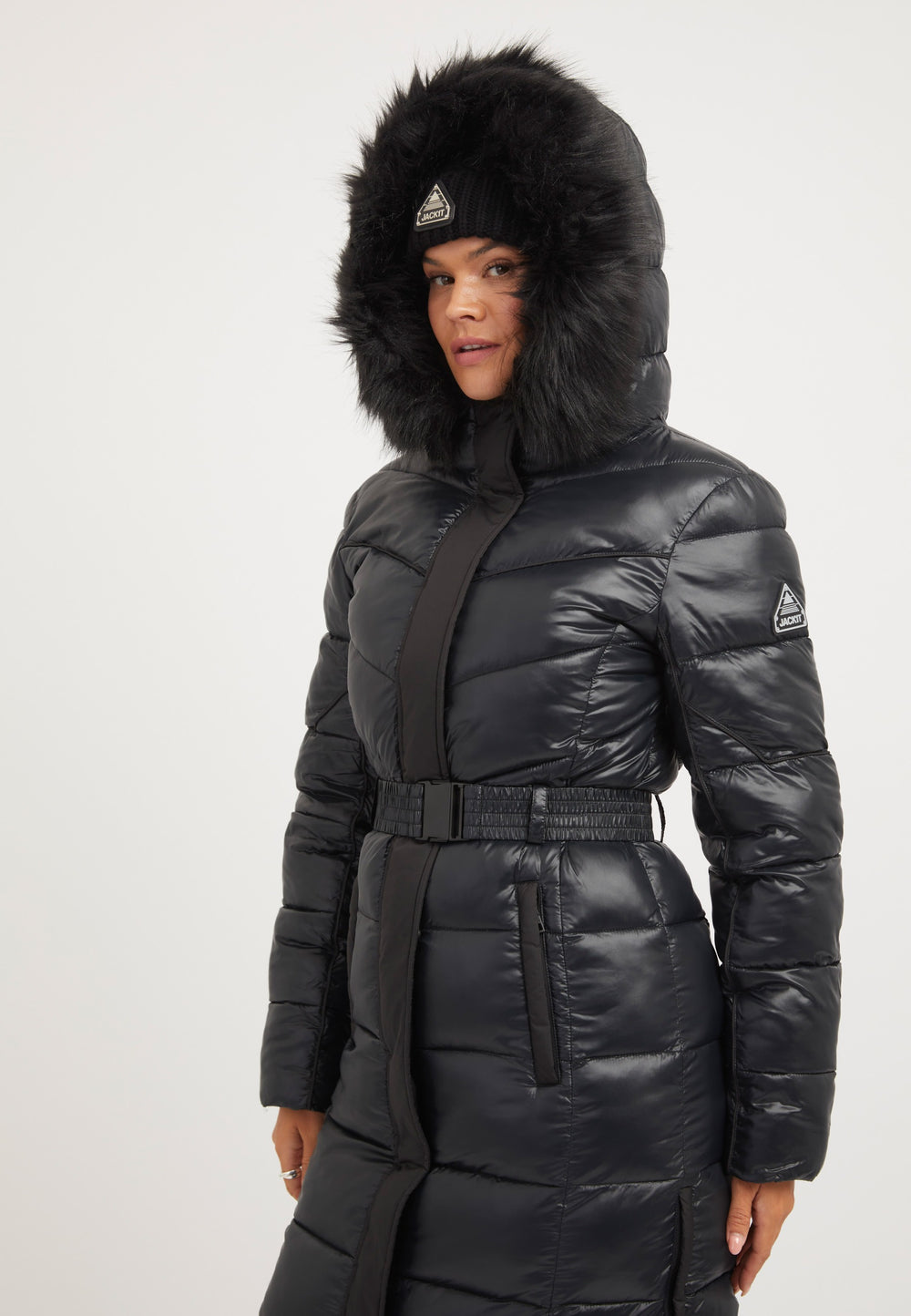 Diamond Belted Extra Long ONELOFT Coat Black styled shot by JACK1T