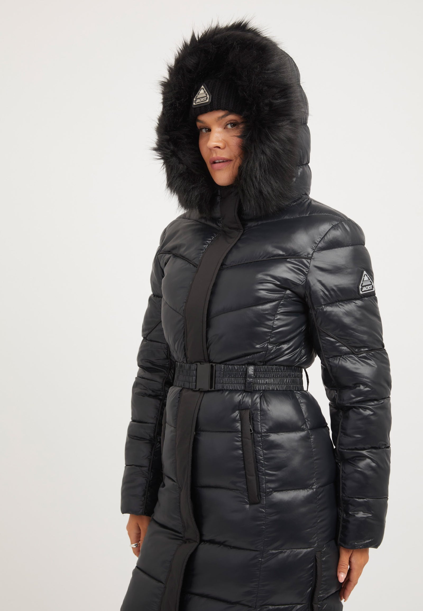 Diamond Belted Extra Long ONELOFT Coat Black styled shot by JACK1T