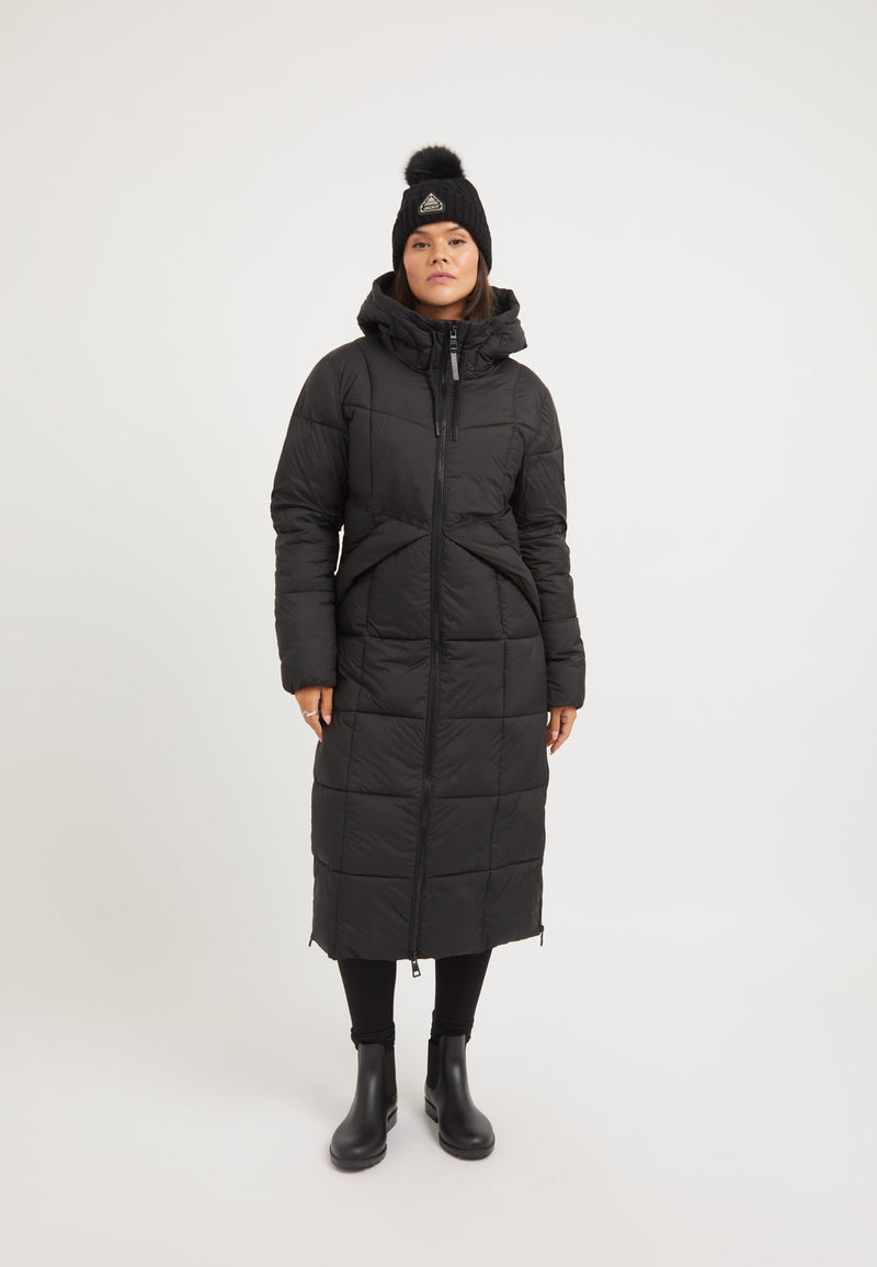 Black Star Ex-long Puffer Matt Coat Black on model front view by JACK1T