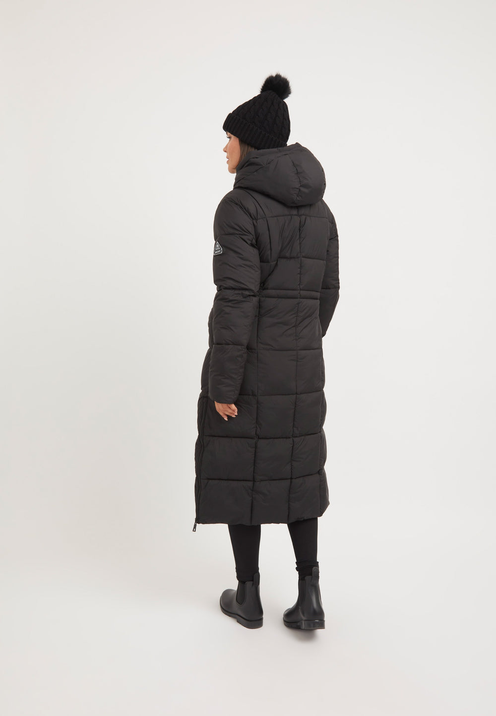 Black Star Ex-long Puffer Matt Coat Black on model full length by JACK1T