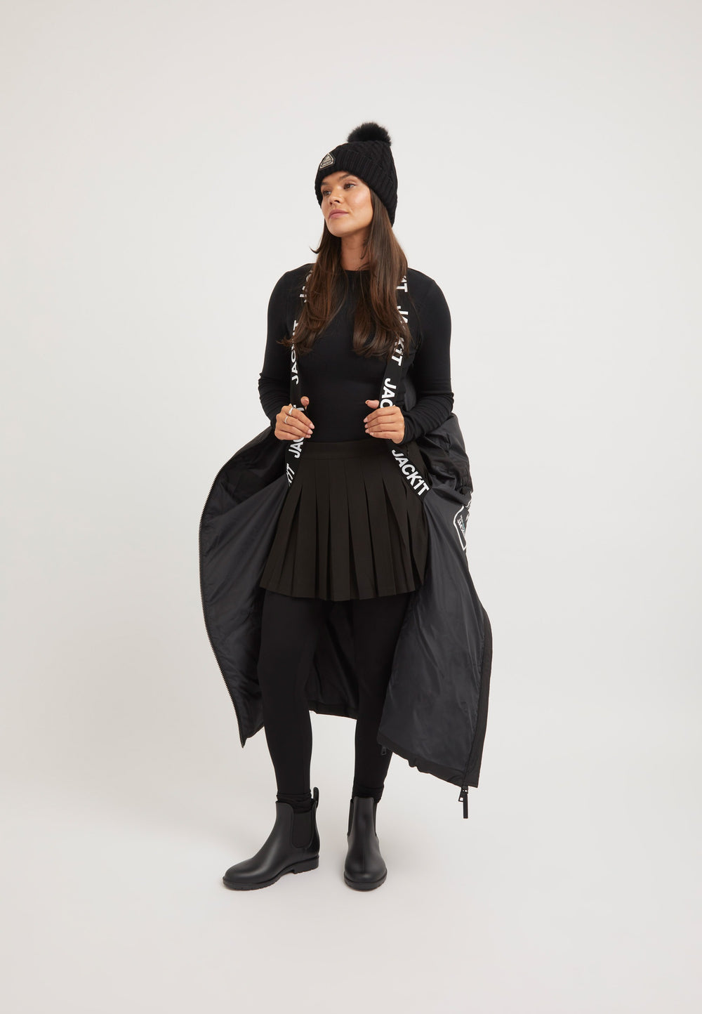 Black Star Ex-long Puffer Matt Coat Black styled shot by JACK1T