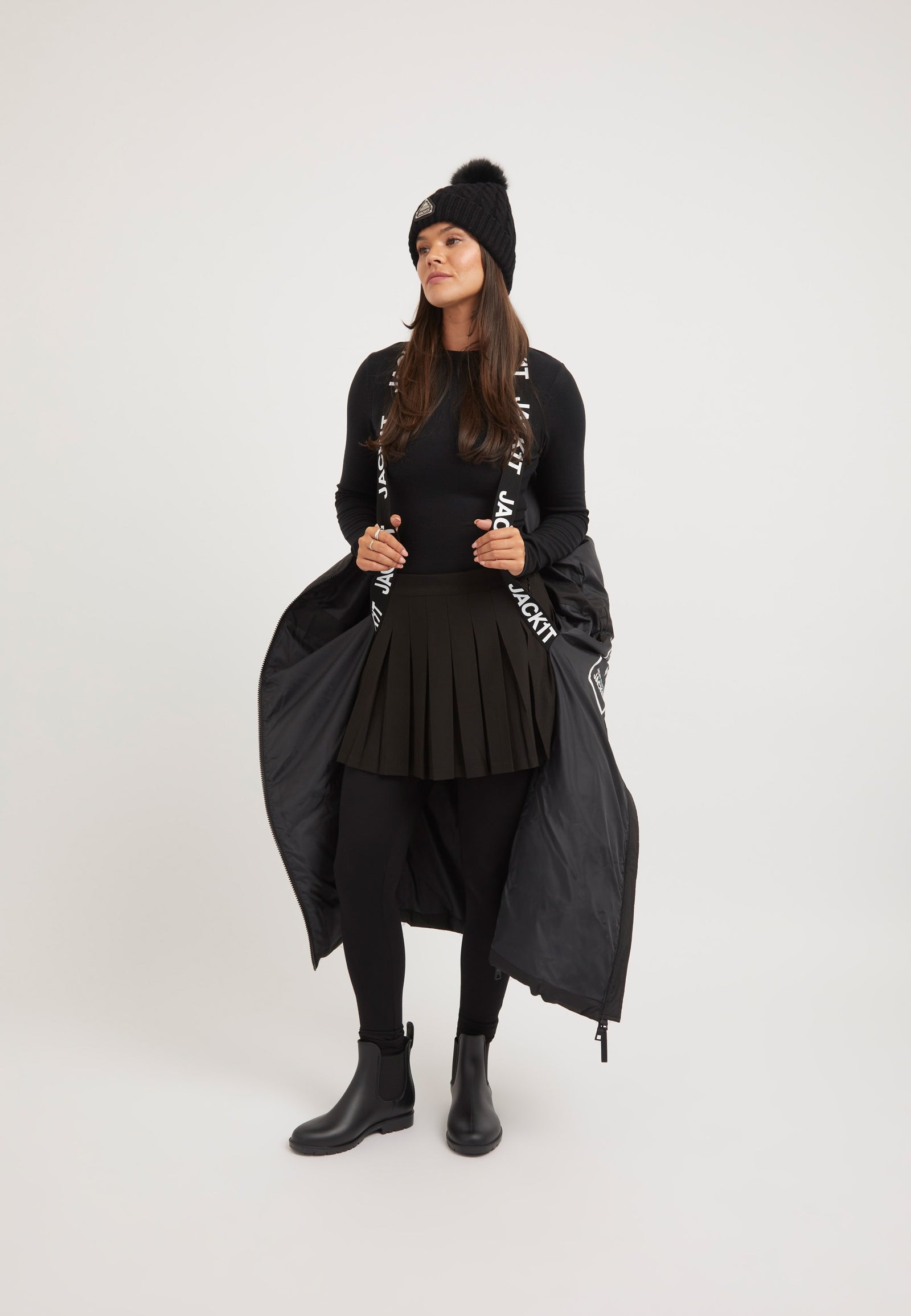 Black Star Ex-long Puffer Matt Coat Black styled shot by JACK1T
