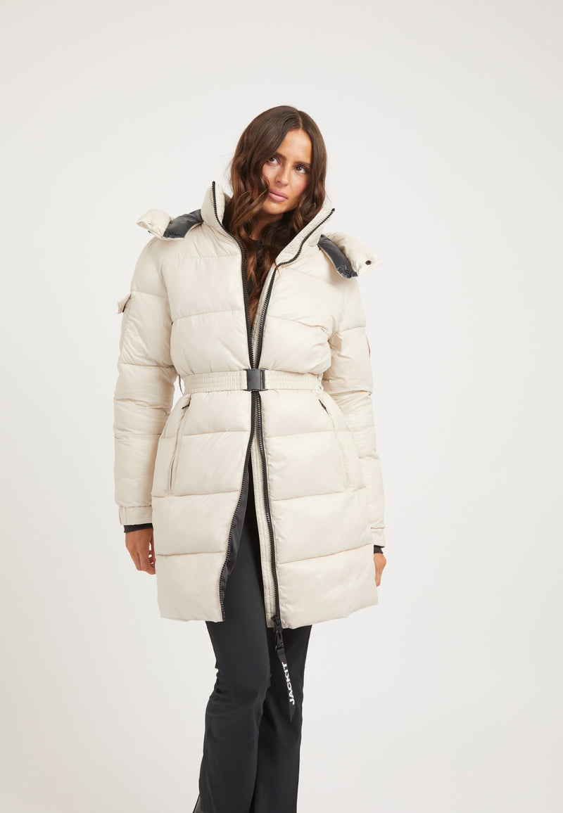 EZ Belted Coat Stone on model full length by JACK1T
