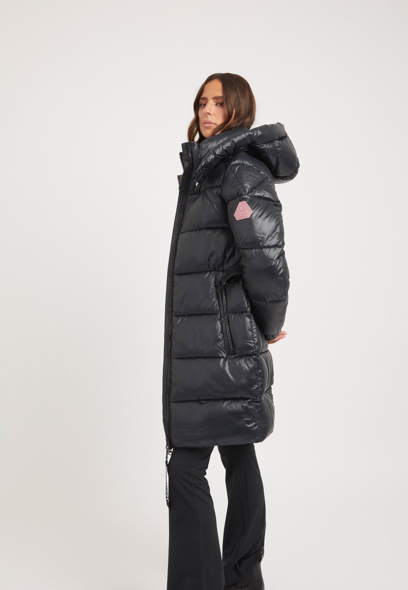EZ Belted Coat Black/Stone on model back view by JACK1T