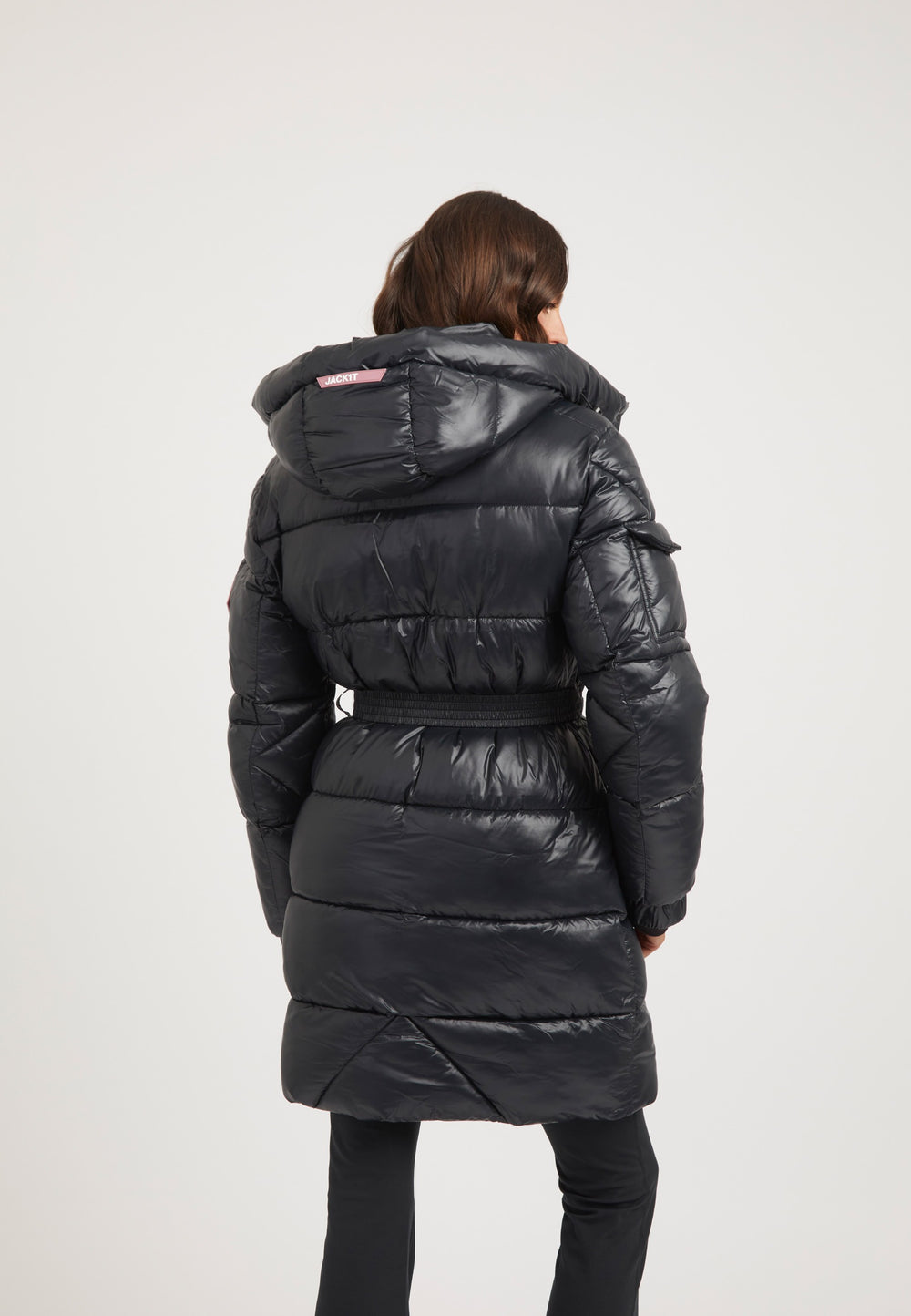 EZ Belted Coat Black/Stone on model full length by JACK1T