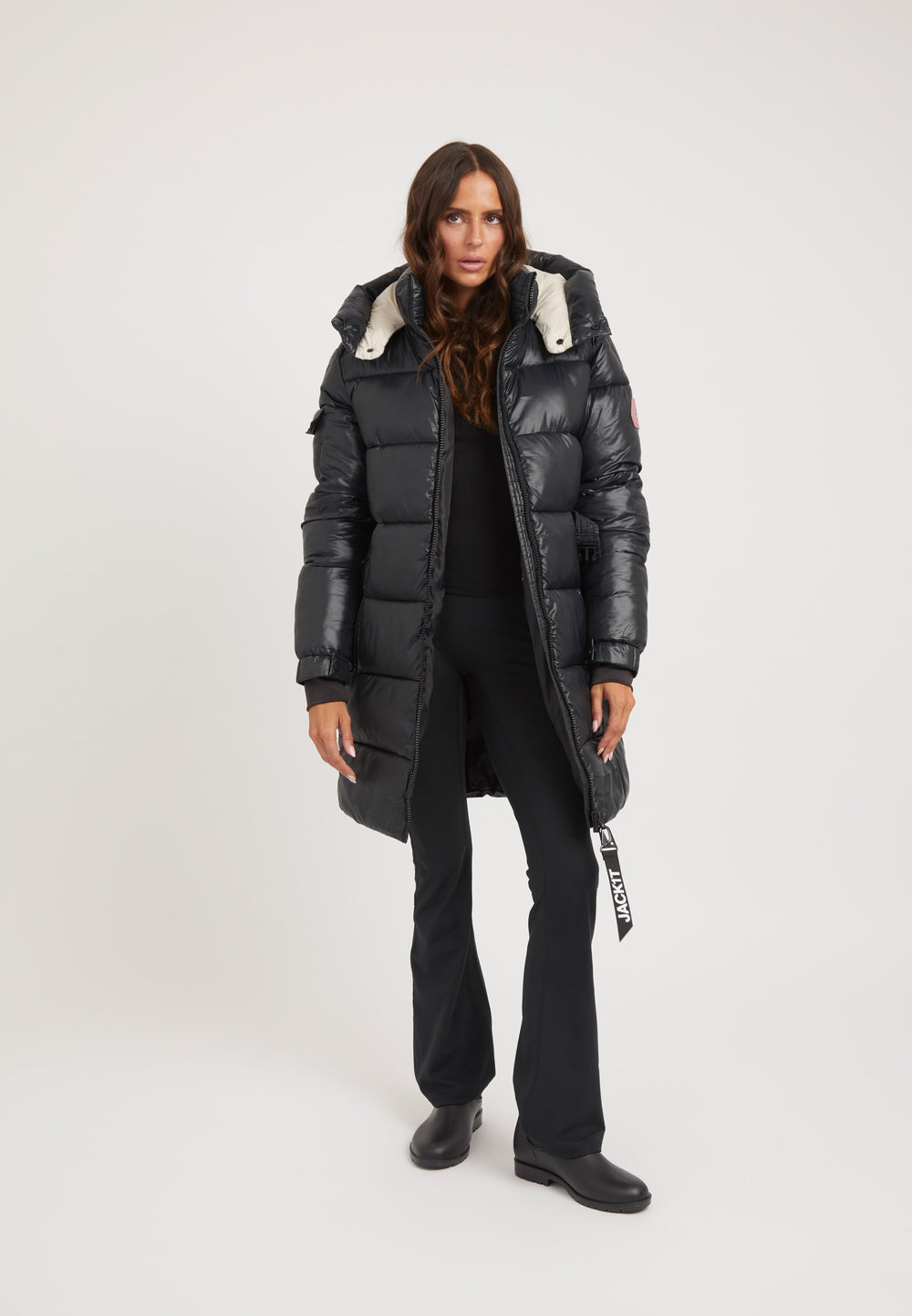 EZ Belted Coat Black/Stone on model detail by JACK1T
