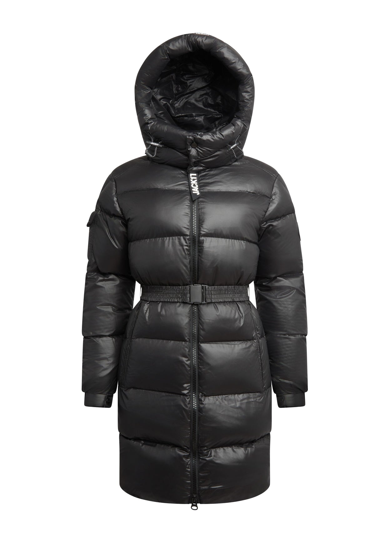 EZ Belted Coat Black/Stone flat lay swatch