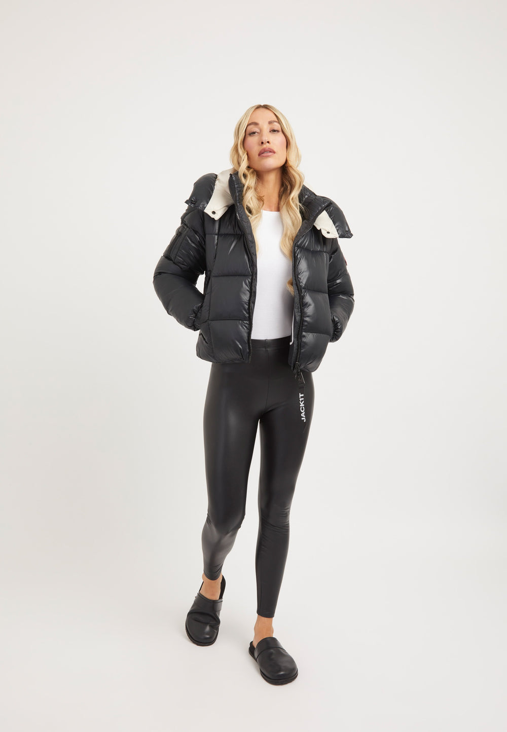 EZ Box Crop Jacket Black on model detail by JACK1T
