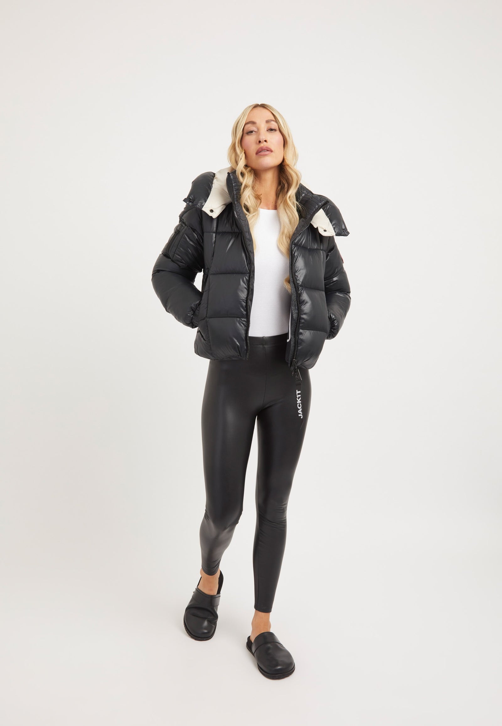 EZ Box Crop Jacket Black on model detail by JACK1T