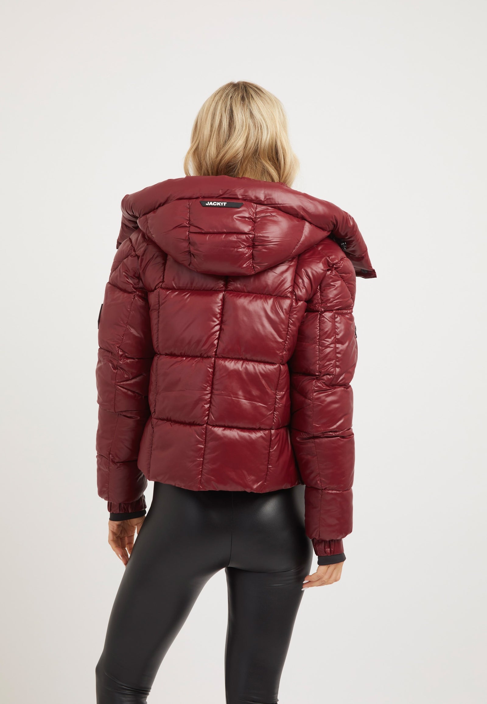 EZ Box Crop Jacket Dark Cranberry on model full length by JACK1T
