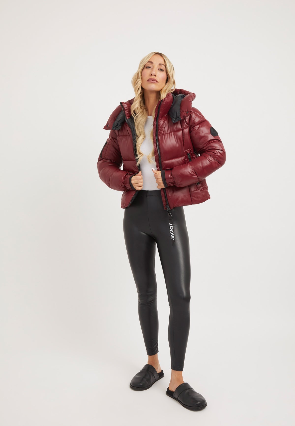 EZ Box Crop Jacket Dark Cranberry on model detail by JACK1T
