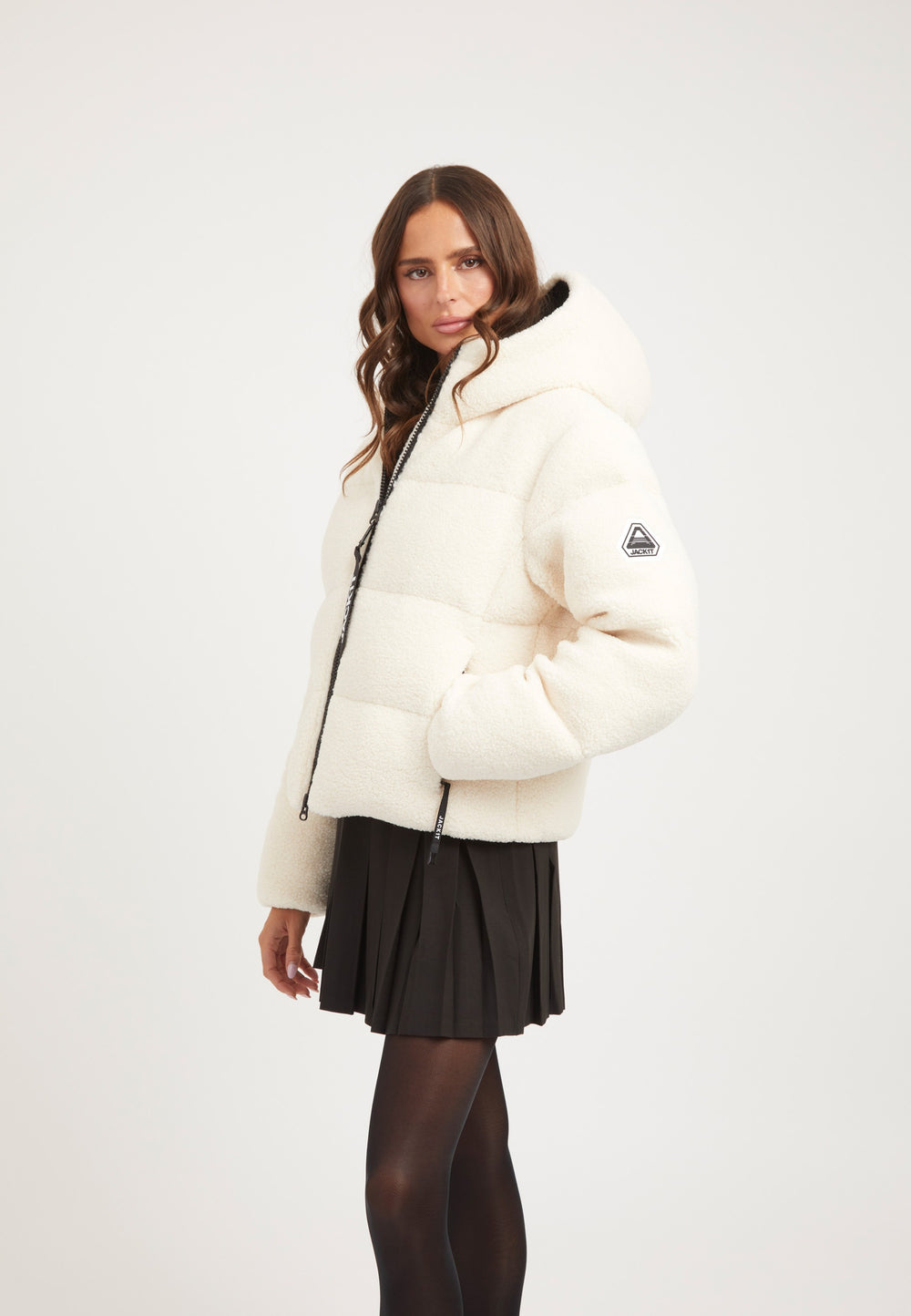 EZ Sherpa Cropped Jacket Ecru on model back view by JACK1T