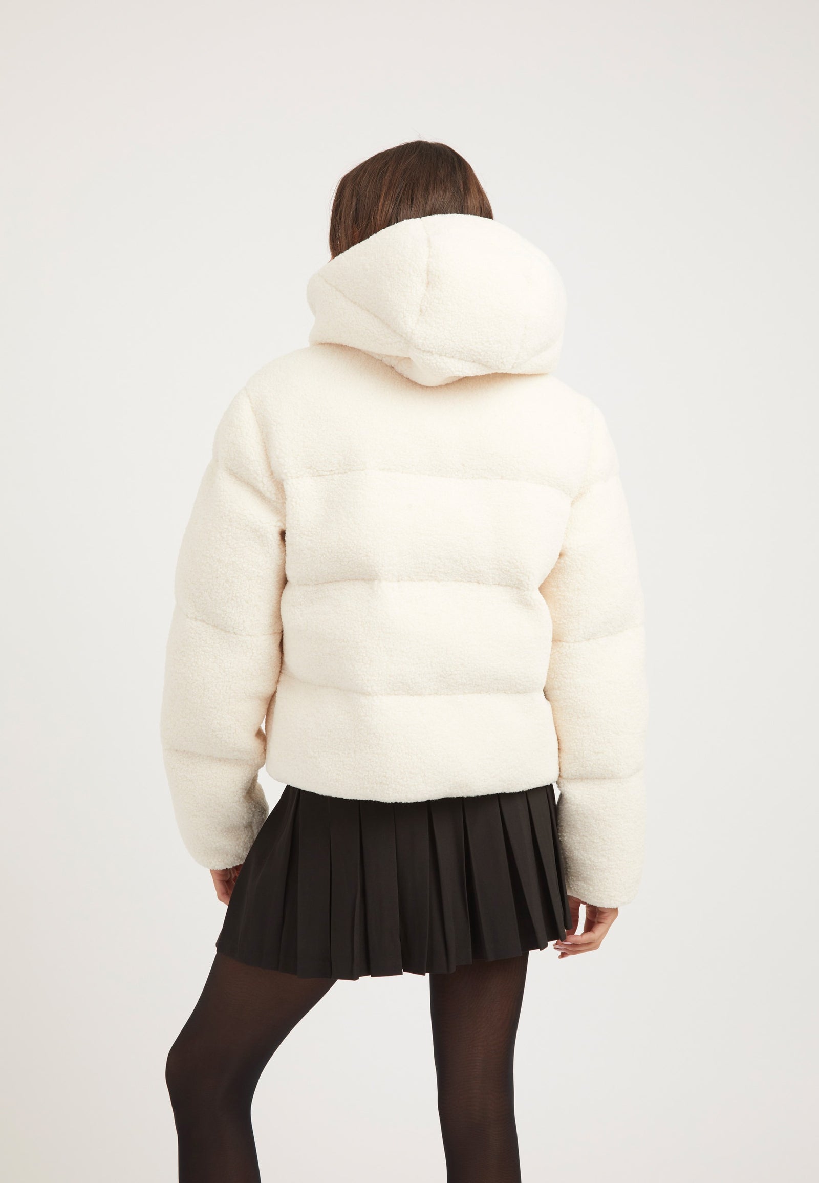 EZ Sherpa Cropped Jacket Ecru on model full length by JACK1T