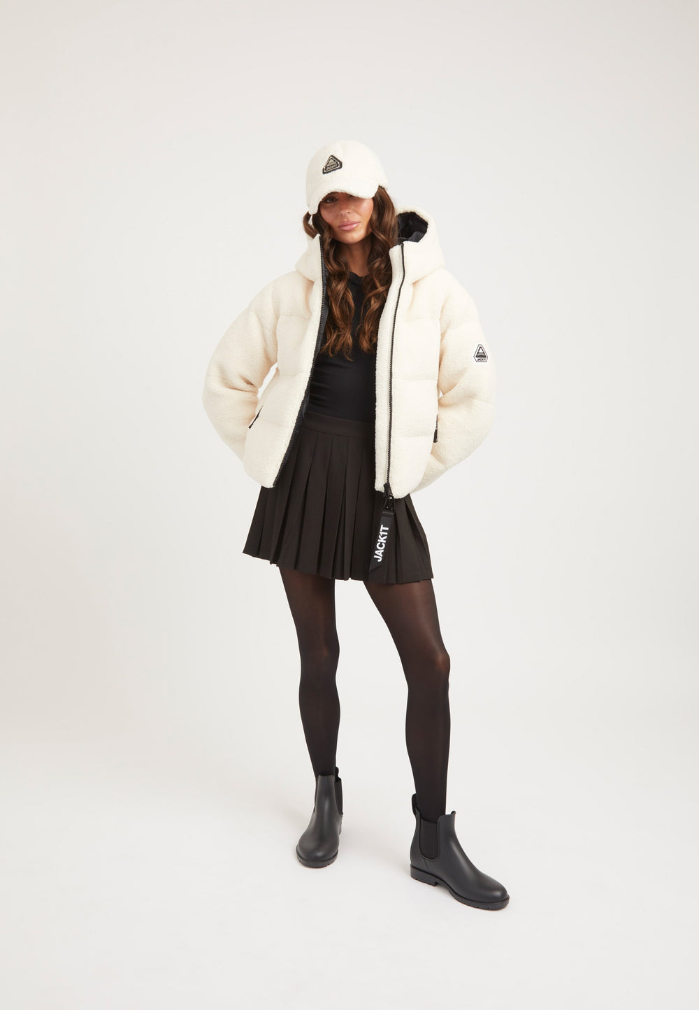 EZ Sherpa Cropped Jacket Ecru on model detail by JACK1T