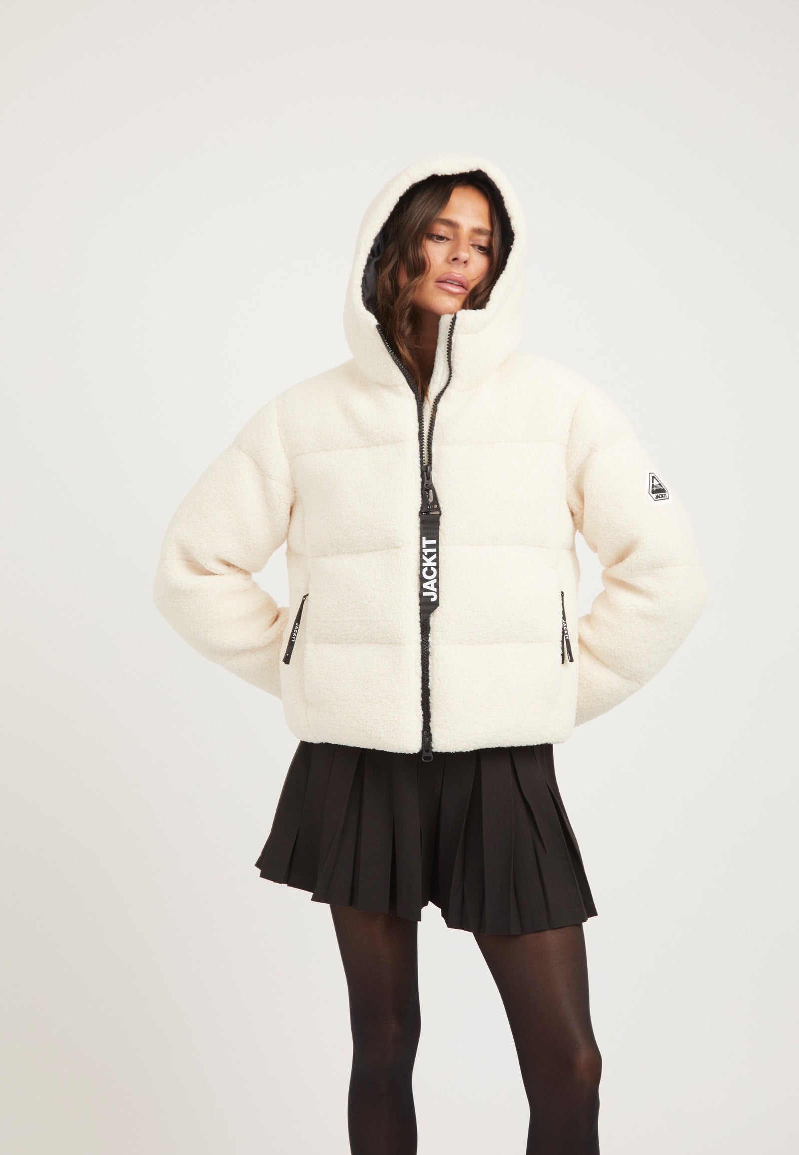 EZ Sherpa Cropped Jacket Ecru styled shot by JACK1T