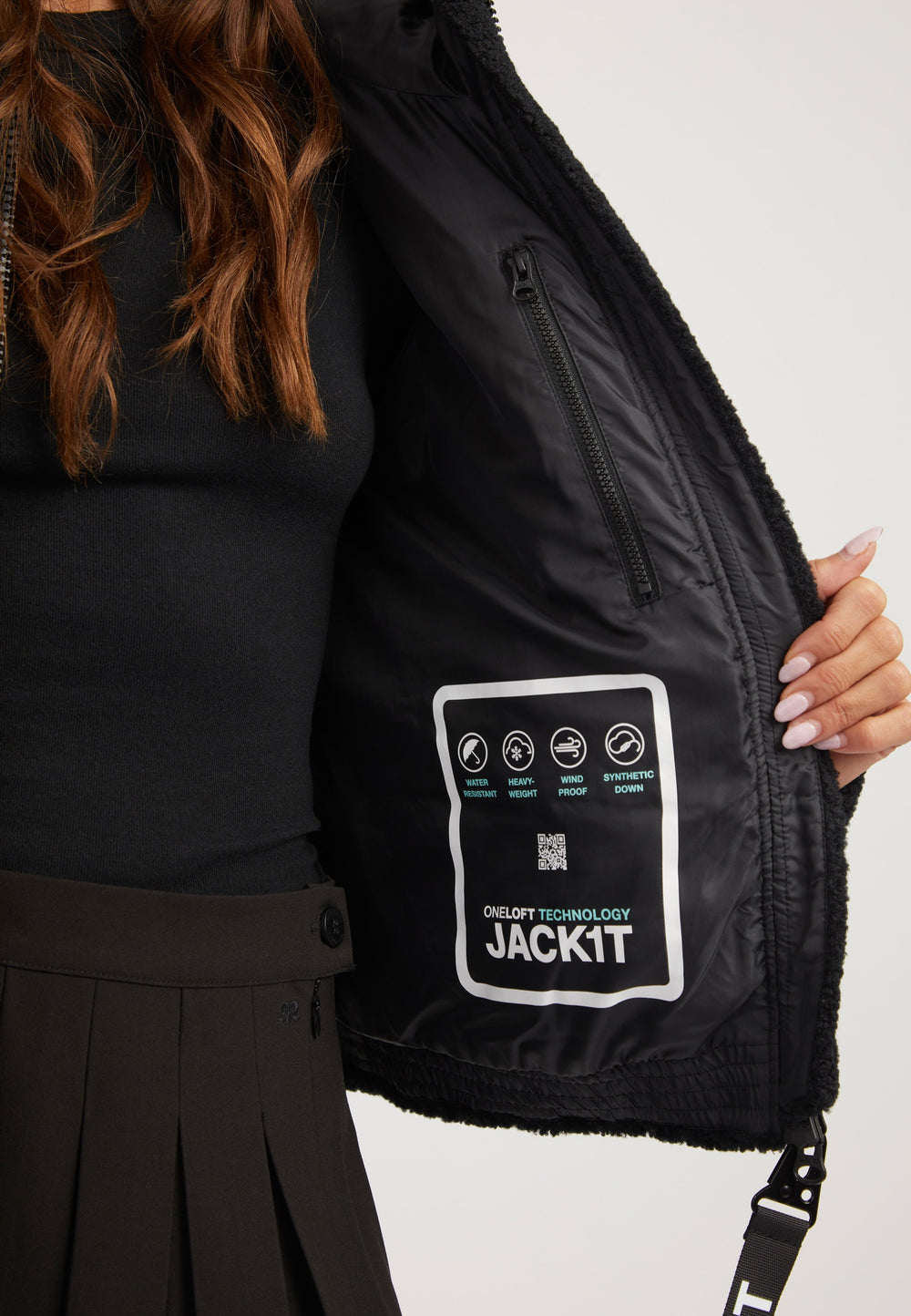 EZ Sherpa Cropped Jacket Black detail shot by JACK1T