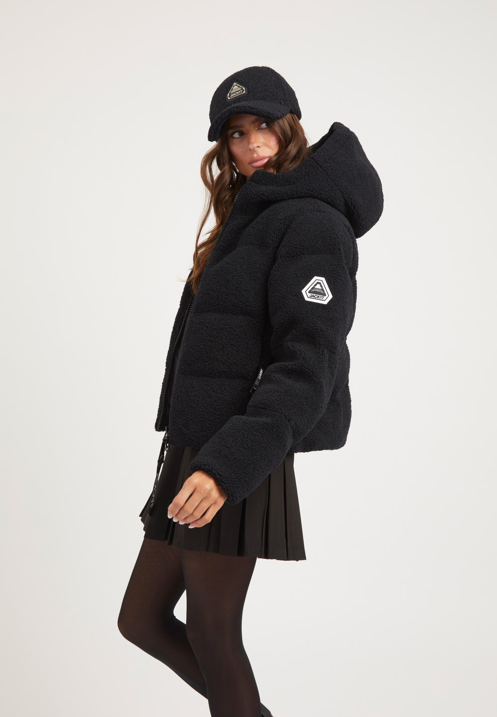 EZ Sherpa Cropped Jacket Black detail shot by JACK1T