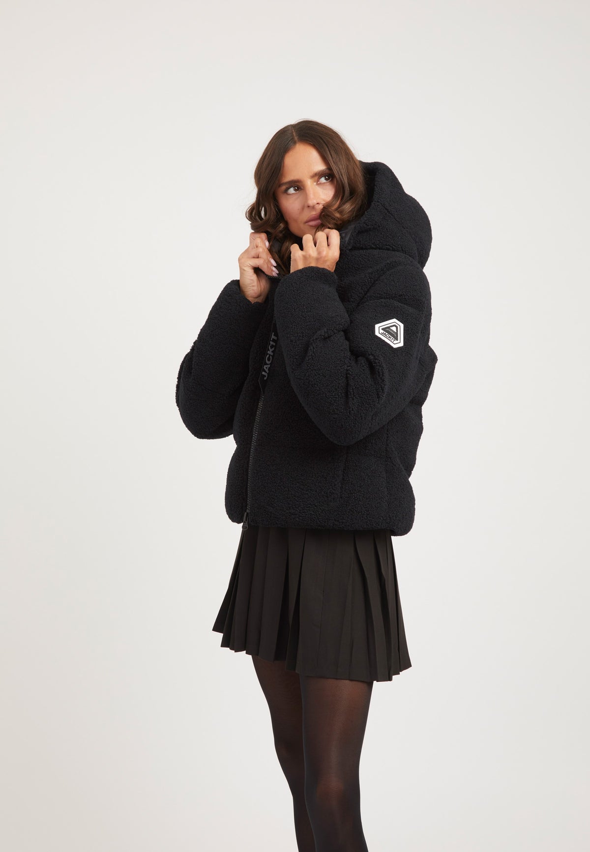 EZ Sherpa Cropped Jacket Black on model back view by JACK1T