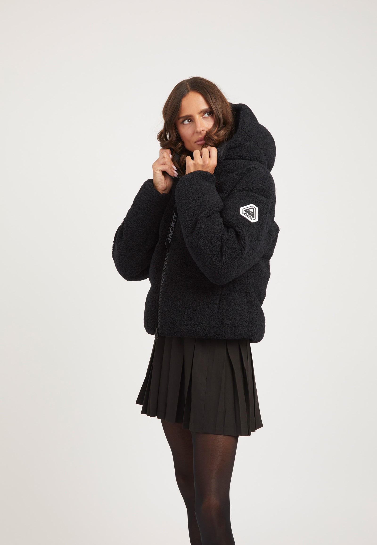 EZ Sherpa Cropped Jacket Black on model back view by JACK1T