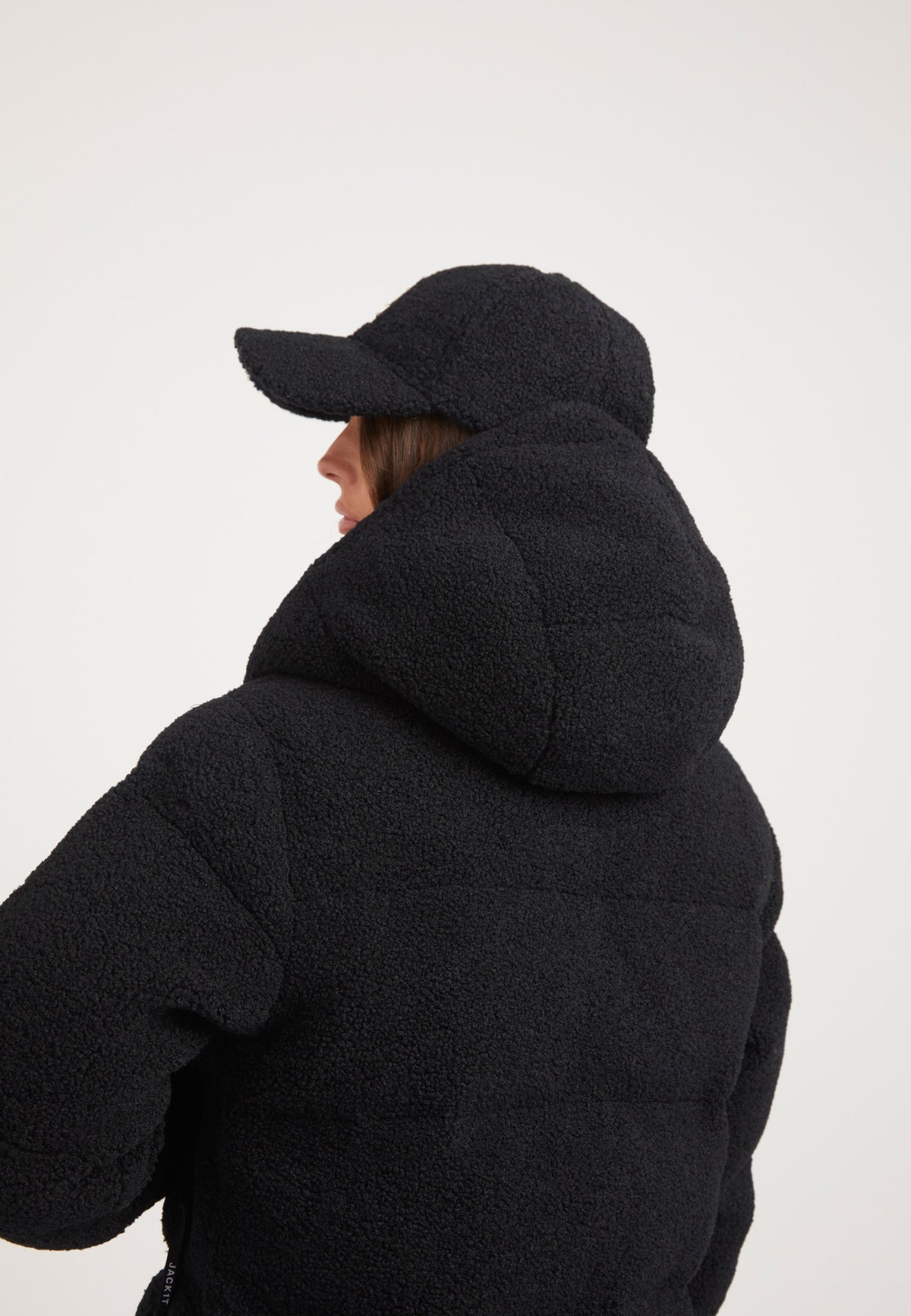 EZ Sherpa Cropped Jacket Black on model full length by JACK1T