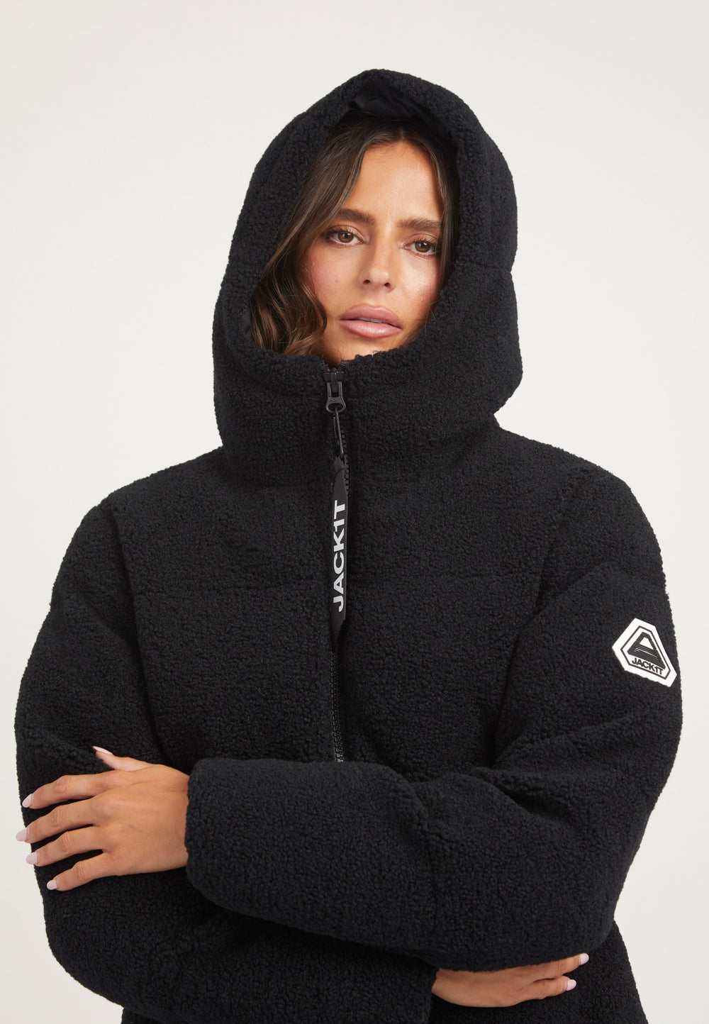 EZ Sherpa Cropped Jacket Black styled shot by JACK1T