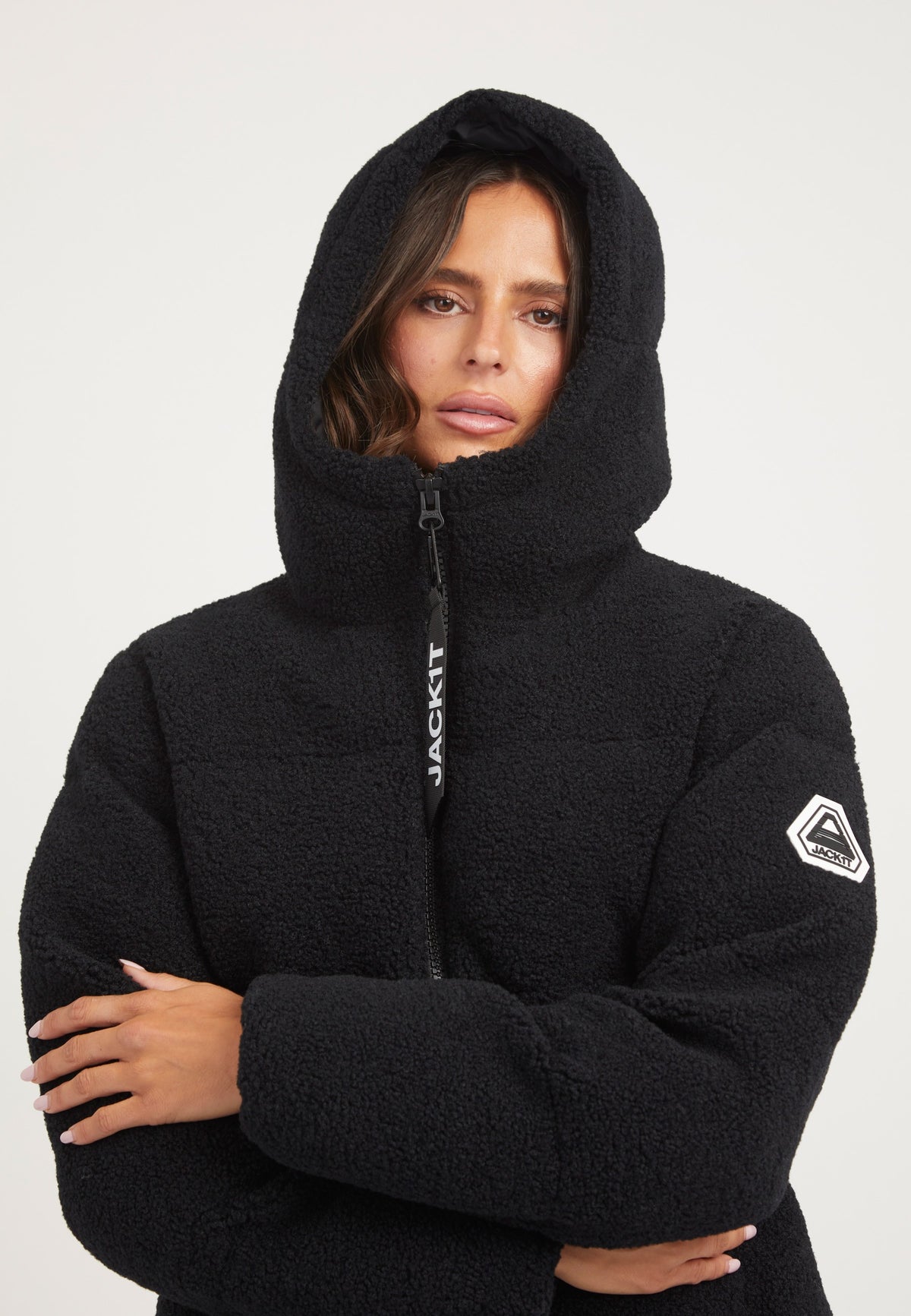 EZ Sherpa Cropped Jacket Black styled shot by JACK1T