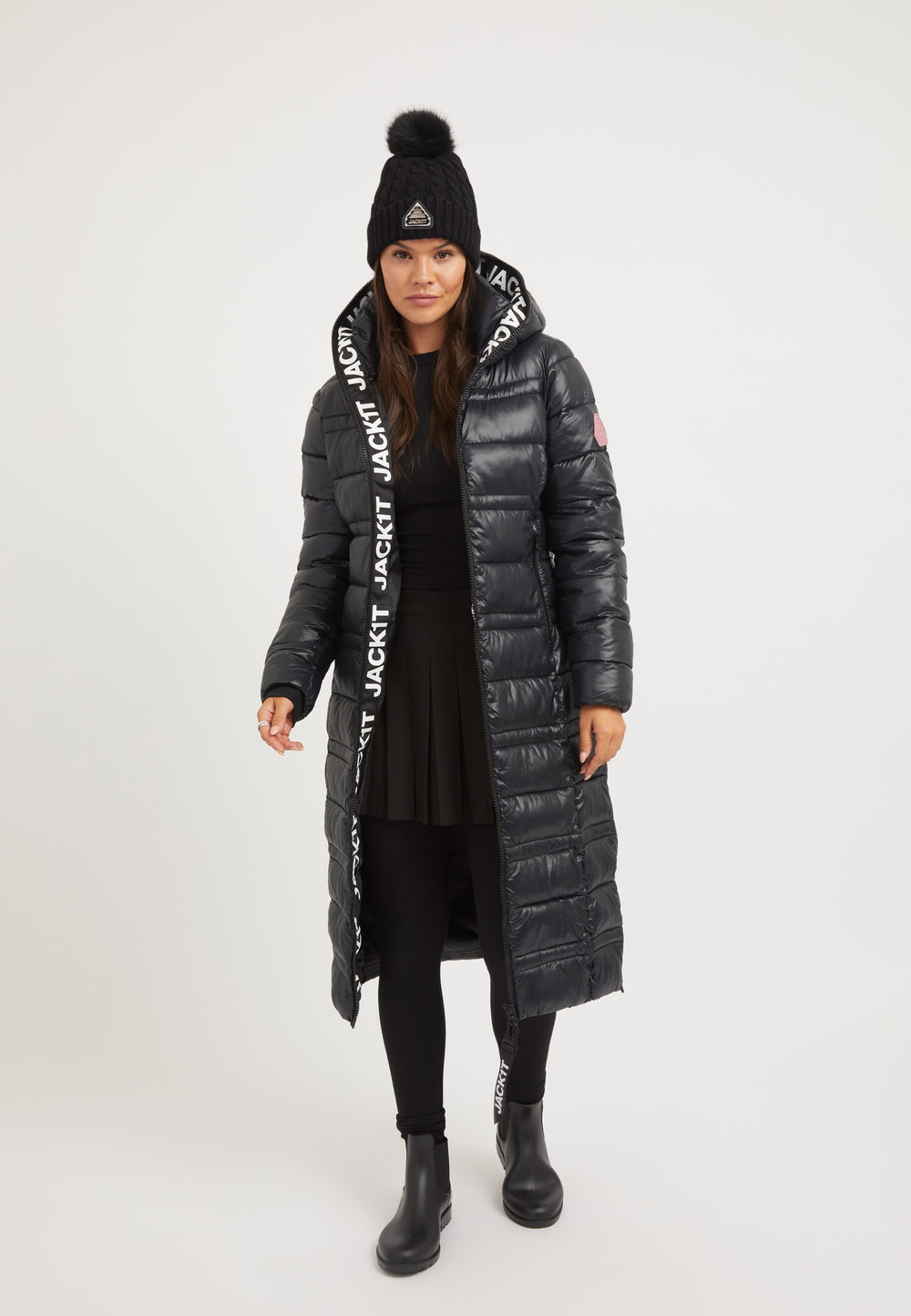R4D Extra Long Straight Baffle Coat Black on model detail by JACK1T
