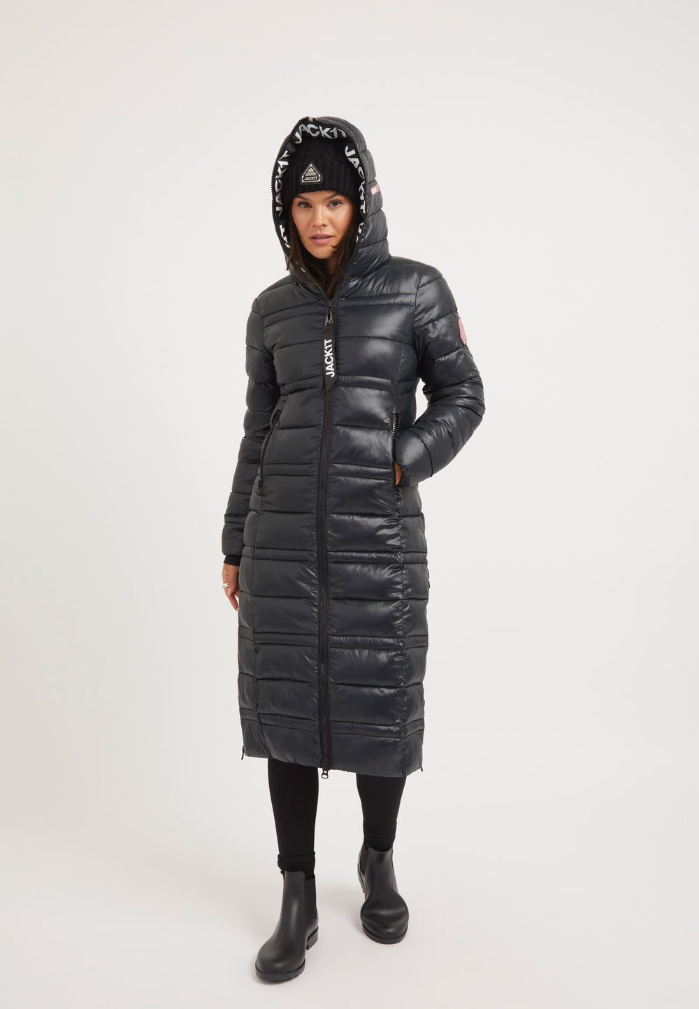 R4D Extra Long Straight Baffle Coat Black styled shot by JACK1T