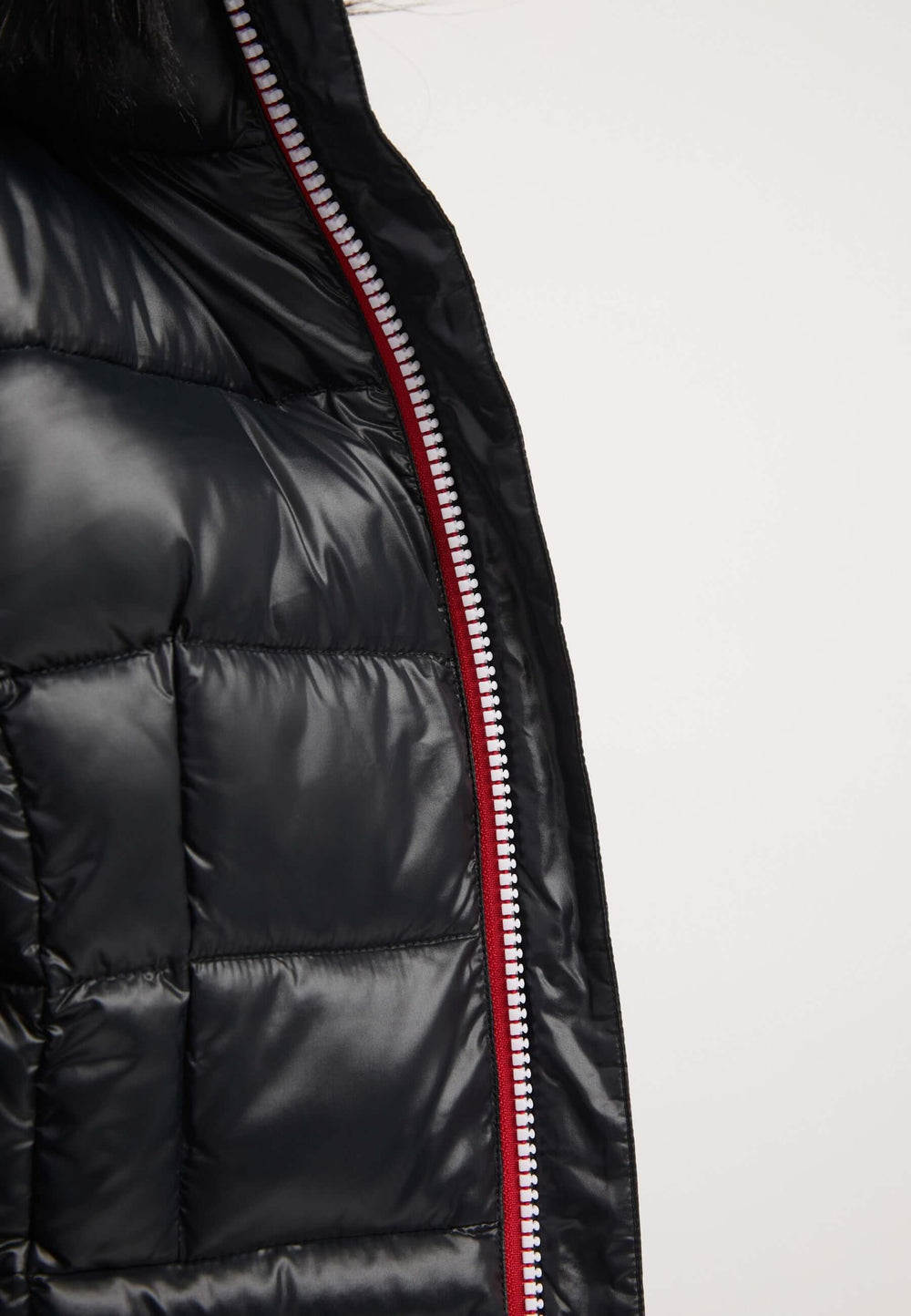 Interior view of R4D Tricolore Racer Jacket Black, showcasing premium insulation and two-way zip, ideal for a black womens puffer jacket.