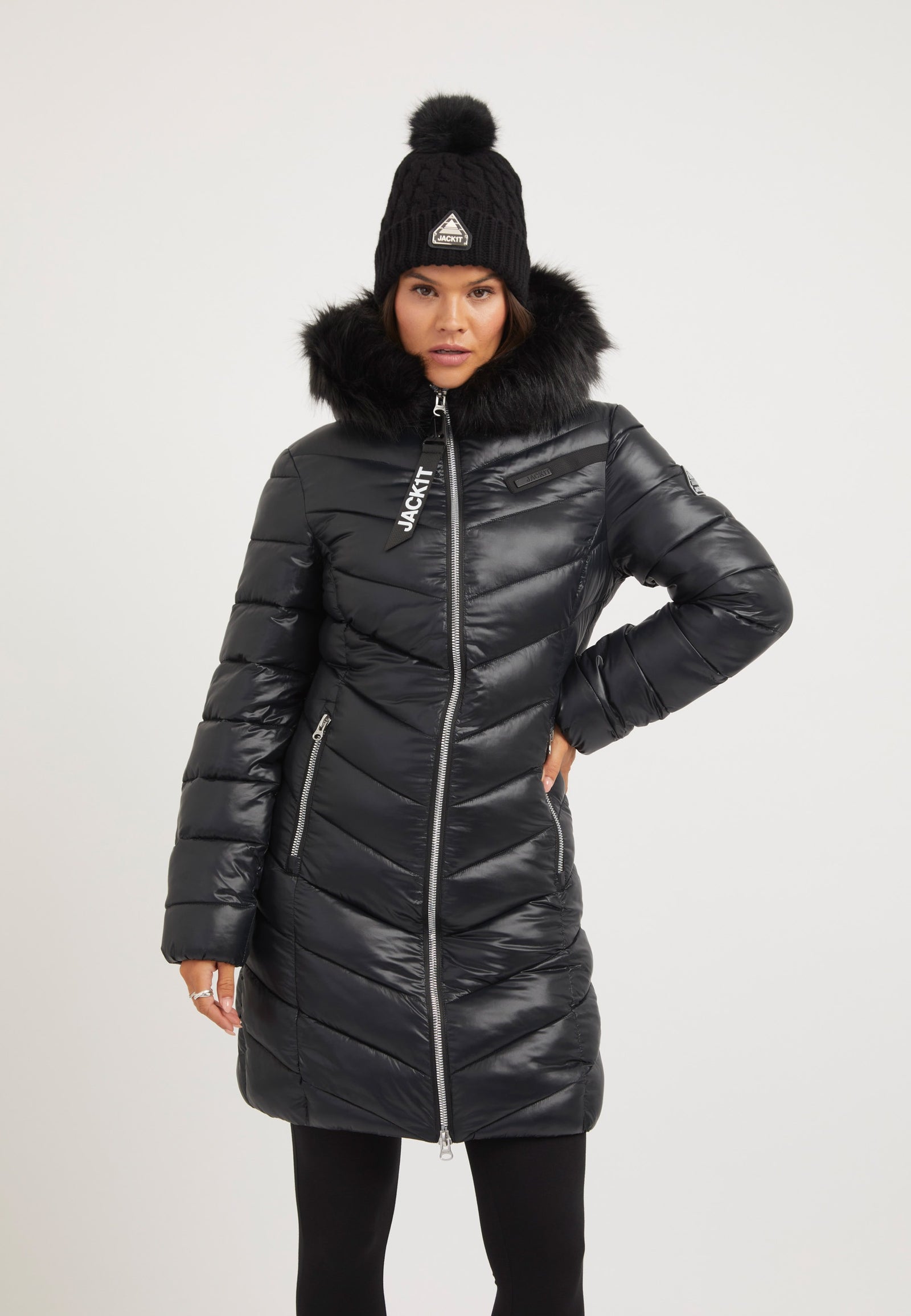 R4D Luxe Coat Black on model front view by JACK1T