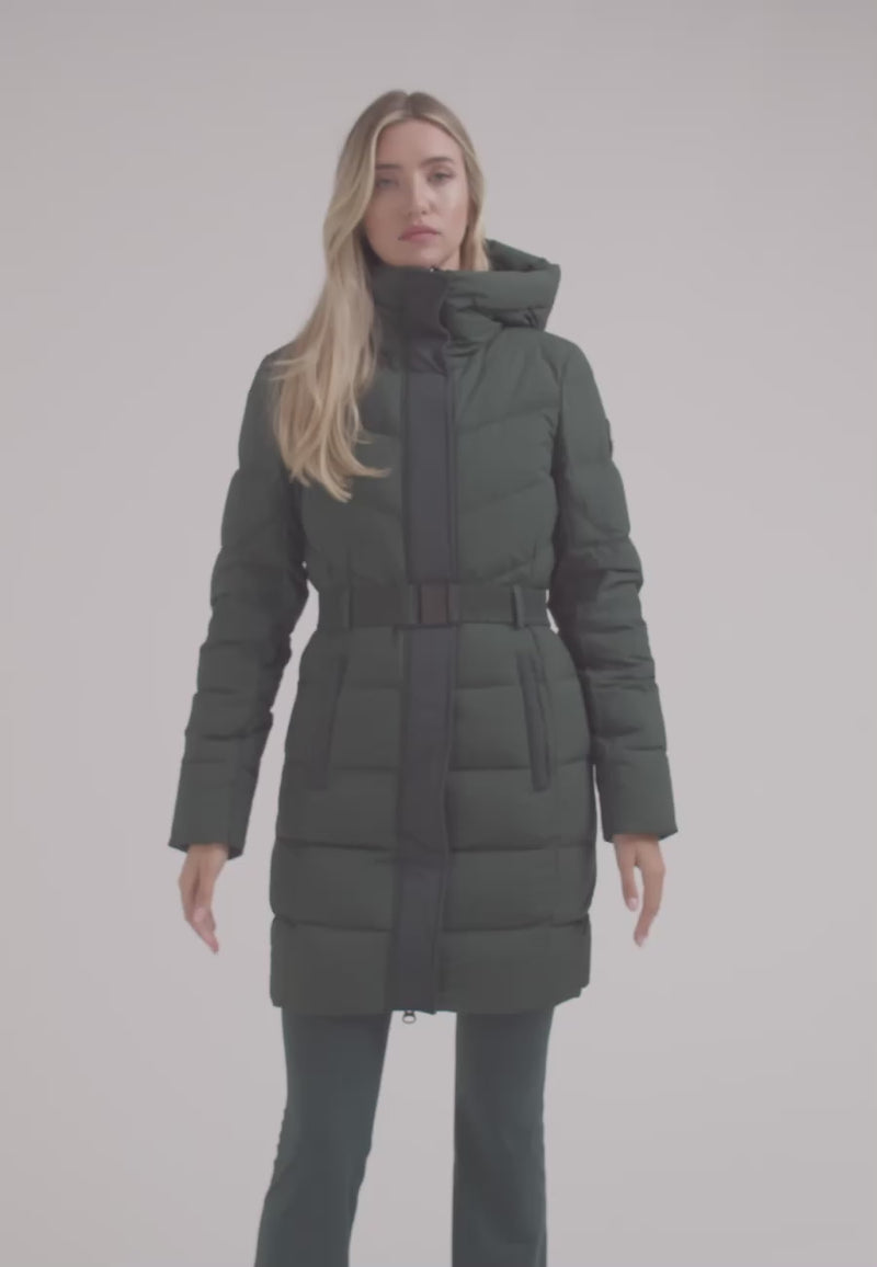 Diamond Belted Down Coat Matt Emerald
