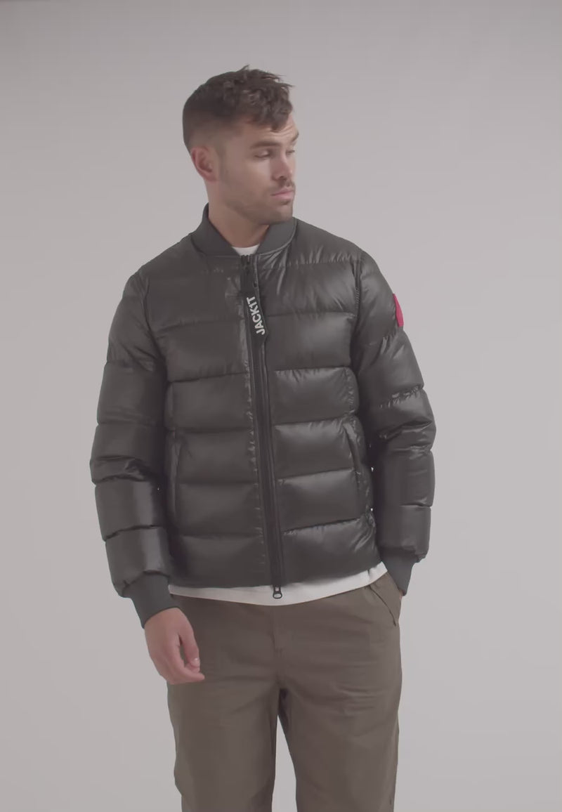 Vortex Bomber Jacket in olive, stylish men's winter performance jacket with down fill and two-way zip.